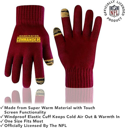 Ultra Game NFL Official Youth Super Soft Two Tone Winter Beanie Knit Hat with Extra Warm Touch Screen Gloves, Washington Commanders, Team Color, One Size|Washington Commanders