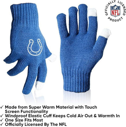 Ultra Game NFL Official Adults Unisex Super Soft Winter Beanie Knit Hat With Extra Warm Touch Screen Gloves, Indianapolis Colts, Team Color, 1SIZE|Indianapolis Colts