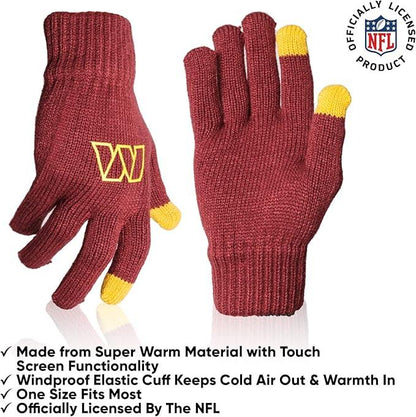 Ultra Game NFL Official Adults Unisex Super Soft Winter Beanie Knit Hat With Extra Warm Touch Screen Gloves, Washington Commanders, Team Color, 1SIZE|Washington Commanders