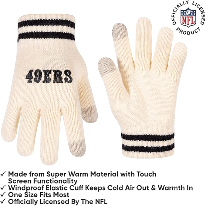 NFL Official Super Soft Cable Knit Winter Beanie Knit Hat with Extra Warm Touch Screen Gloves|San Francisco 49ers