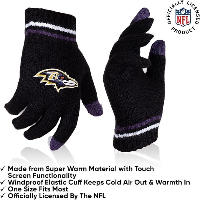 Ultra Game NFL Official Youth Super Soft Winter Beanie Knit Hat With Extra Warm Touch Screen Gloves, Baltimore Ravens, Team Color 1, 1SIZE|Baltimore Ravens