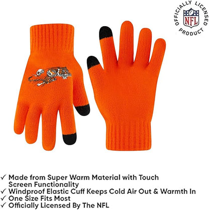 NFL Official Adults Super Soft Winter Beanie Knit Hat with Extra Warm Touch Screen Gloves|Cincinnati Bengals