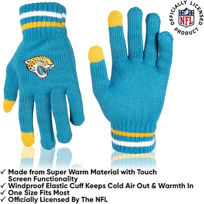 Ultra Game NFL Jacksonville Jaguars Womens Super Soft Team Stripe Winter Beanie Knit Hat with Extra Warm Touch Screen Gloves|Jacksonville Jaguars