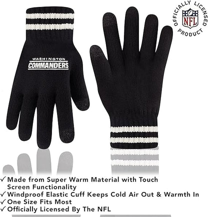 Ultra Game NFL Official Adults Super Soft Cable Knit Winter Beanie Knit Hat with Extra Warm Touch Screen Gloves, Washington Commanders, Black, One Size|Washington Commanders