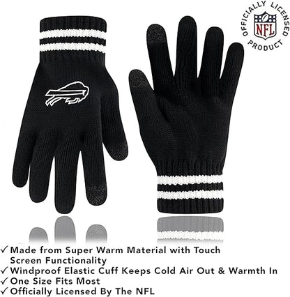 Ultra Game NFL Official Adults Super Soft Marled Winter Beanie Knit Hat with Extra Warm Touch Screen Gloves, Buffalo Bills, Black, One Size|Buffalo Bills