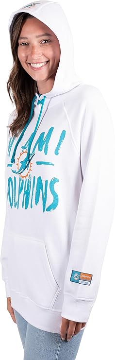 NFL Official Women's Super Soft Tie Neck Pullover Hoodie Sweatshirt|Miami Dolphins