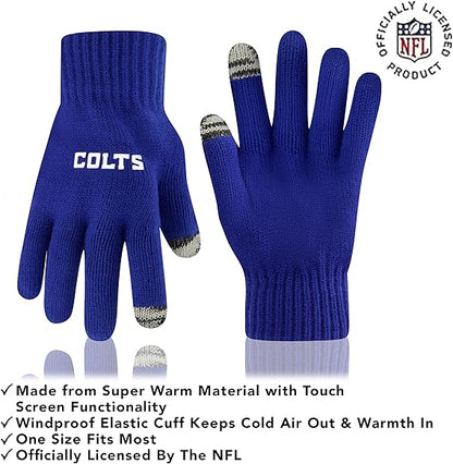 Ultra Game NFL Official Youth Super Soft Two Tone Winter Beanie Knit Hat with Extra Warm Touch Screen Gloves, Indianapolis Colts, Team Color, One Size|Indianapolis Colts