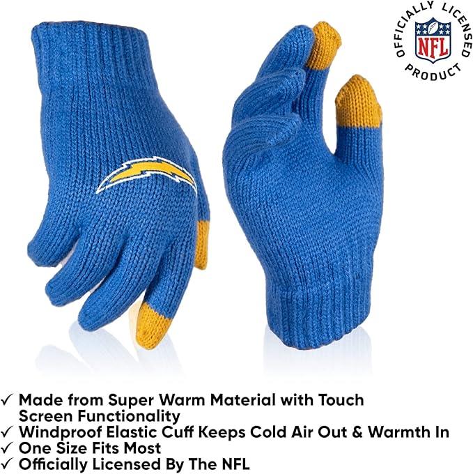 Ultra Game NFL Official Youth Super Soft Winter Beanie Knit Hat With Extra Warm Touch Screen Gloves, Los Angeles Chargers, Team Color 2, 1SIZE|Los Angeles Chargers