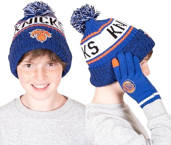 Ultra Game NBA Official Boys Girls Super Soft Winter Beanie Knit Hat With Extra Warm Touch Screen Gloves, New York Knicks, Team Color, 1SIZE|New York Knicks