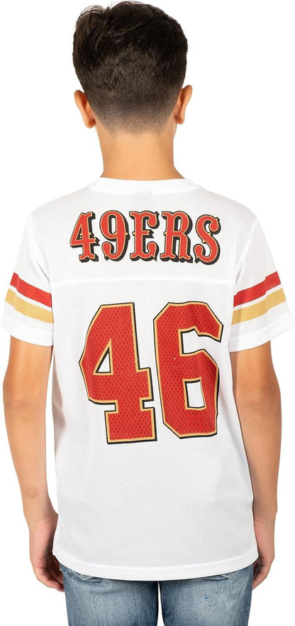 Ultra Game NFL Official Youth Super Soft Game Day Mesh Jersey Shirt, San Francisco 49ers, White|San Francisco 49ers