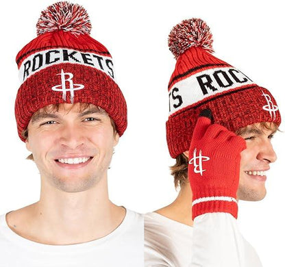 Ultra Game NBA Official Men’s Super Soft Winter Beanie Knit Hat With Extra Warm Touch Screen Gloves - Unisex, Houston Rockets, Team Color, 1SIZE|Houston Rockets