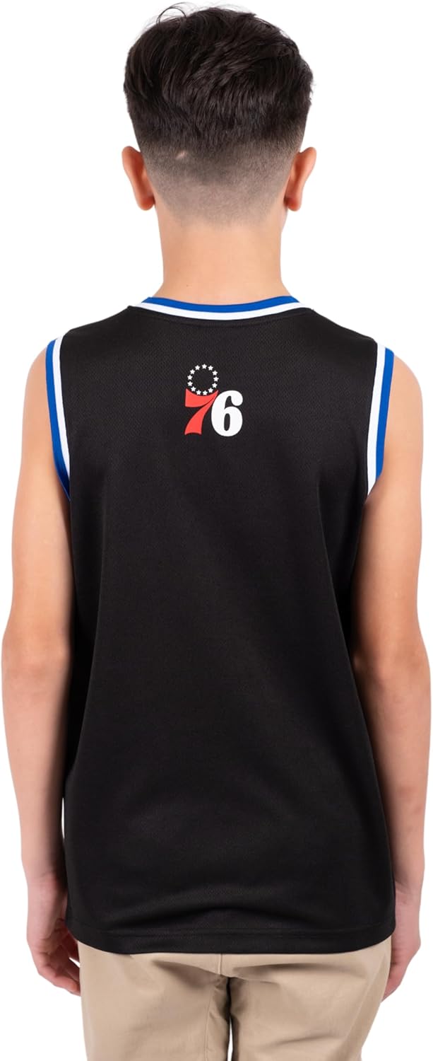 Ultra Game NBA Official Youth Sleeveless Mesh Tank Top Muscle T-Shirt, Philadelphia 76ers, Black|Philadelphia 76ers