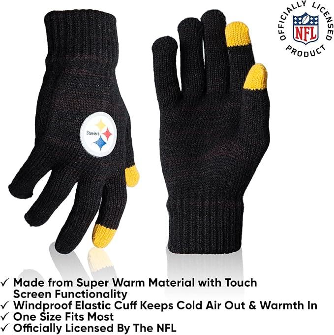 Ultra Game NFL Official Adults Unisex Super Soft Winter Beanie Knit Hat With Extra Warm Touch Screen Gloves, Pittsburgh Steelers, Team Color, 1SIZE|Pittsburgh Steelers