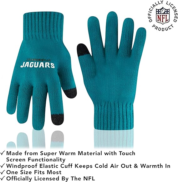 Ultra Game NFL Official Adults Super Soft Two Tone Winter Beanie Knit Hat with Extra Warm Touch Screen Gloves, Jacksonville Jaguars, Team Color, One Size|Jacksonville Jaguars