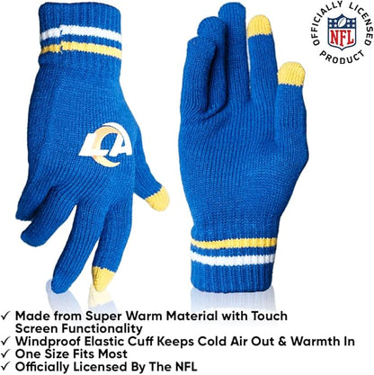 Ultra Game NFL Official Adults Unisex Super Soft Winter Beanie Knit Hat With Extra Warm Touch Screen Gloves, Los Angeles Rams, Team Color, 1SIZE|Los Angeles Rams