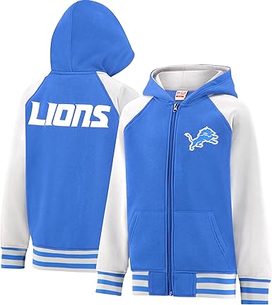 Ultra Game NFL Official Boy's Super Soft Full Zip Varsity Hoodie Sweatshirt, Detroit Lions, Team Color 2024|Detroit Lions