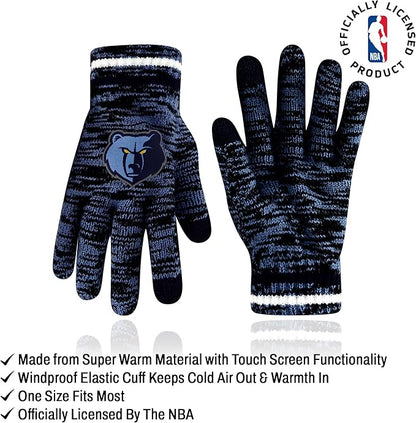 Ultra Game NBA Official Youth Super Soft Winter Beanie Knit Hat with Extra Warm Touch Screen Gloves, Memphis Grizzlies, Team Color|Memphis Grizzlies