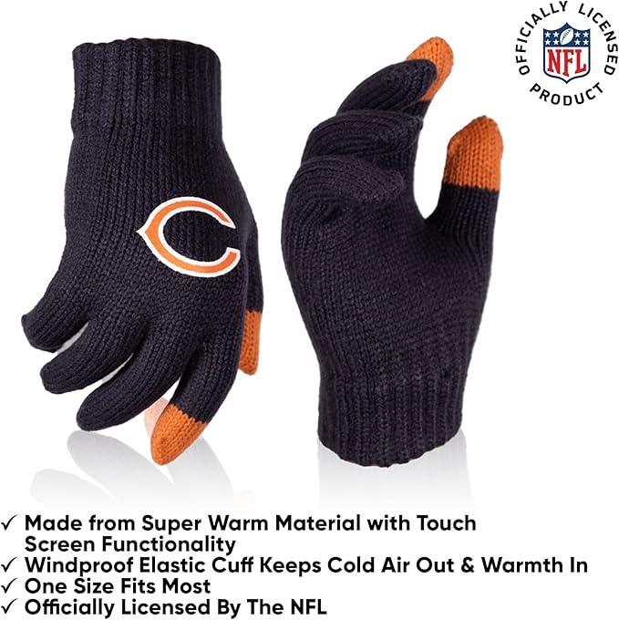 Ultra Game NFL Official Youth Super Soft Winter Beanie Knit Hat With Extra Warm Touch Screen Gloves, Chicago Bears, Team Color 2, 1SIZE|Chicago Bears