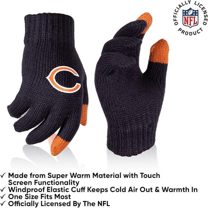 Ultra Game NFL Official Youth Super Soft Winter Beanie Knit Hat With Extra Warm Touch Screen Gloves, Chicago Bears, Team Color 2, 1SIZE|Chicago Bears