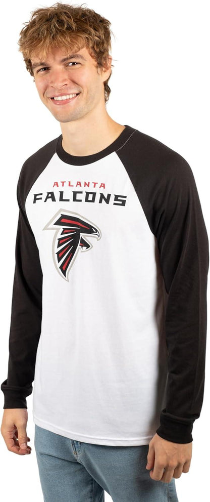 Ultra Game NFL Official Adults Super Soft Raglan Baseball Long Sleeve T-Shirt - Unisex, Atlanta Falcons, White|Atlanta Falcons