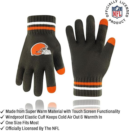 Ultra Game NFL Official Youth Super Soft Winter Beanie Knit Hat With Extra Warm Touch Screen Gloves, Cleveland Browns, Team Color 1, 1 SIZE|Cleveland Browns