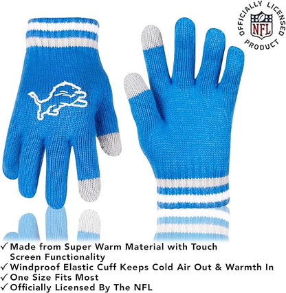 NFL Detroit Lions Official Adults Super Soft Winter Beanie Knit Hat with Extra Warm Touch Screen Gloves|Detroit Lions