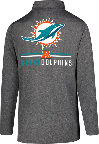 NFL Official Adults Super Soft Quarter Zip Long Sleeve T-Shirt - Unisex|Miami Dolphins