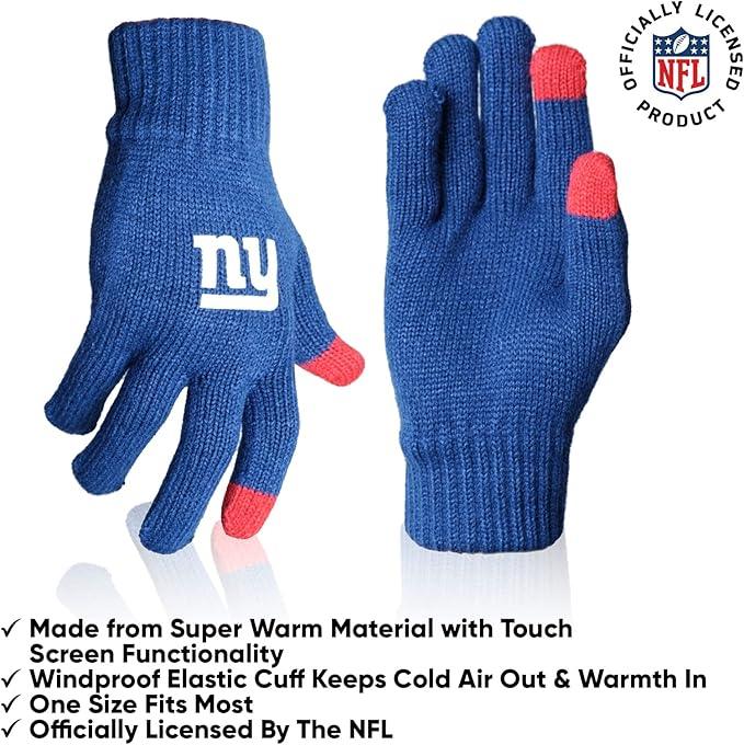 Ultra Game NFL Official Adults Unisex Super Soft Winter Beanie Knit Hat With Extra Warm Touch Screen Gloves, New York Giants, Team Color 2, 1SIZE|New York Giants