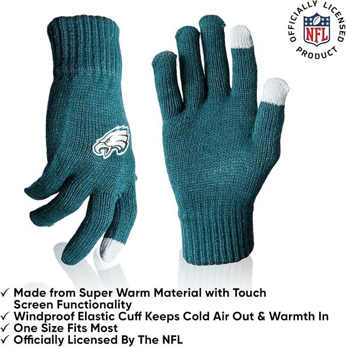 Ultra Game NFL Official Adults Unisex Super Soft Winter Beanie Knit Hat With Extra Warm Touch Screen Gloves, Philadelphia Eagles, Team Color 2, 1SIZE|Philadelphia Eagles