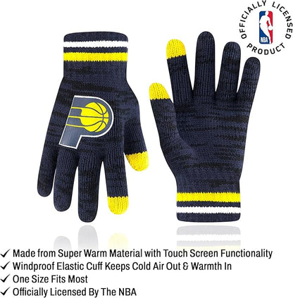 Ultra Game NBA Official Men's Super Soft Winter Beanie Knit Hat with Extra Warm Touch Screen Gloves, Indiana Pacers, Team Color|Indiana Pacers