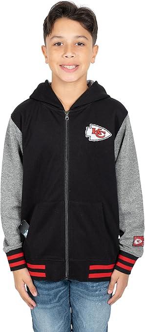 Ultra Game NFL official Youth Super Soft Full Zip Varsity Hoodie Sweatshirt, Kansas City Chiefs, Team Color|Kansas City Chiefs