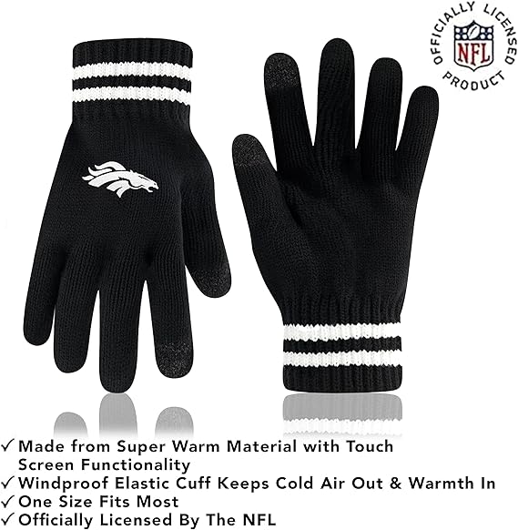 Ultra Game NFL Official Adults Super Soft Marled Winter Beanie Knit Hat with Extra Warm Touch Screen Gloves, Denver Broncos, Black, One Size|Denver Broncos