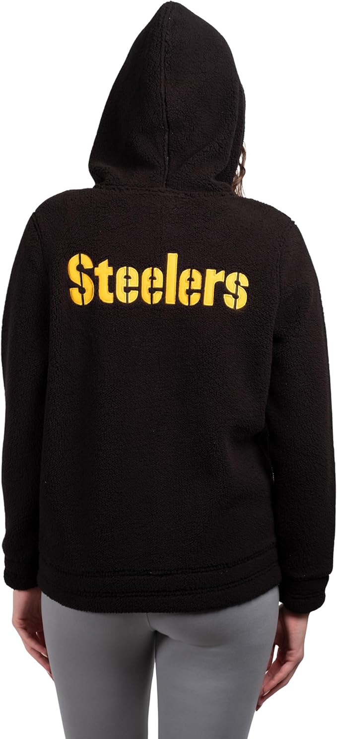 NFL Official Women's Full Zip Soft Sherpa Hoodie Sweatshirt Jacket|Pittsburgh Steelers