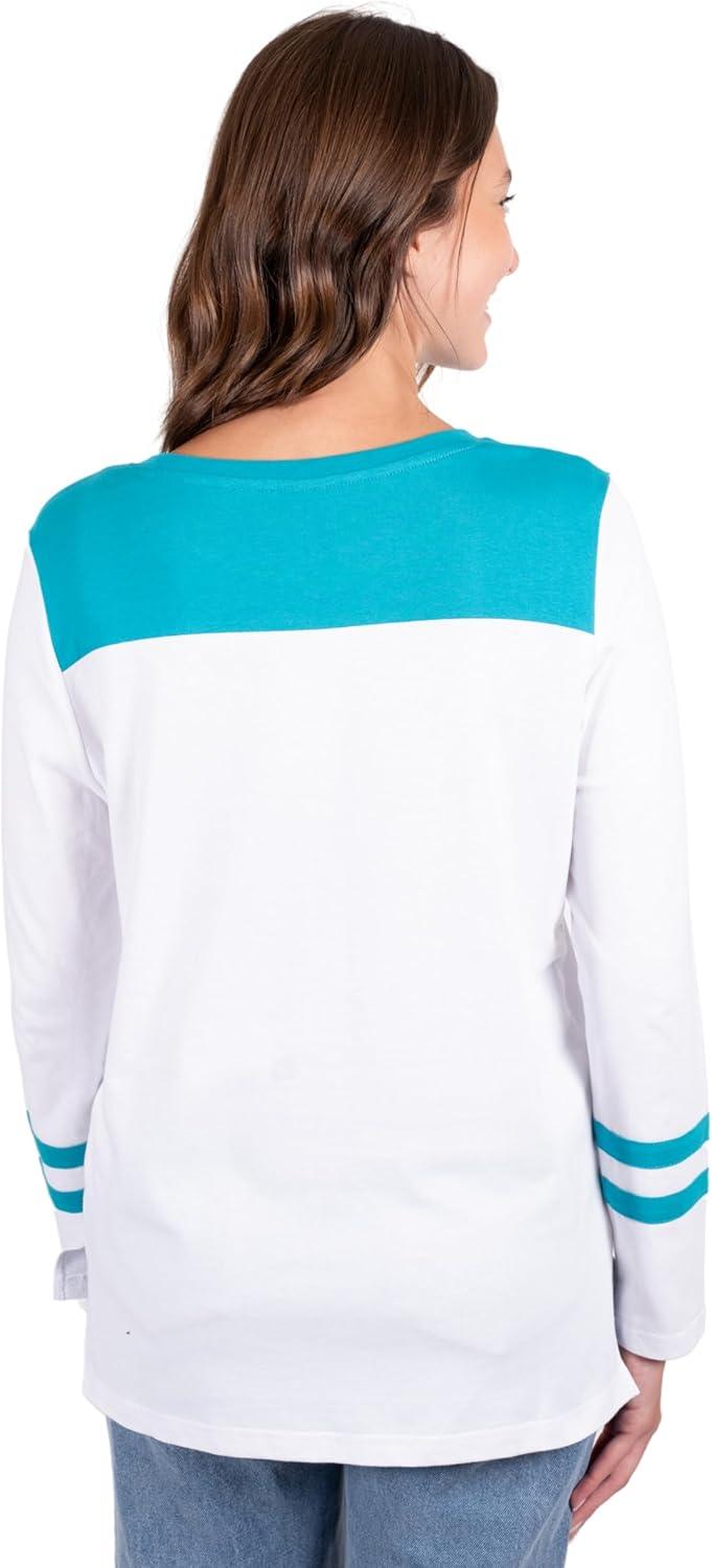 Ultra Game NFL Official Women's Super Soft Raglan Vintage Baseball T-Shirt, Miami Dolphins, White|Miami Dolphins