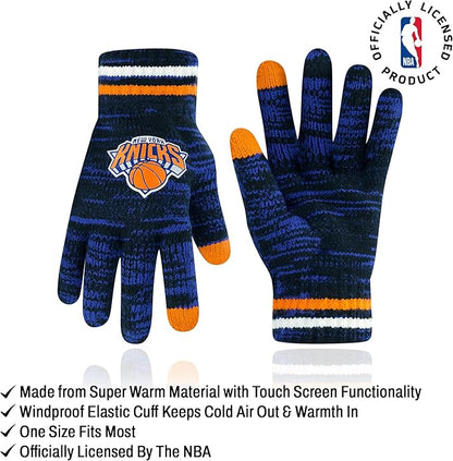 Ultra Game NBA Official Youth Super Soft Winter Beanie Knit Hat with Extra Warm Touch Screen Gloves, New York Knicks, Team Color|New York Knicks