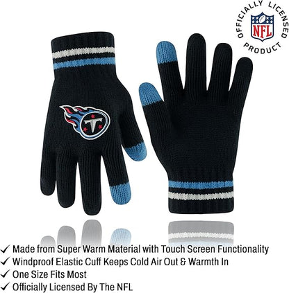 Ultra Game NFL Official Youth Super Soft Winter Beanie Knit Hat With Extra Warm Touch Screen Gloves, Tennessee Titans, Team Color 1, 1 SIZE|Tennessee Titans