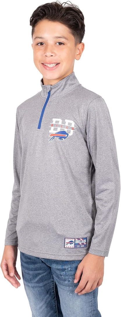 NFL Official Youth Super Soft Quarter Zip Long Sleeve T-Shirt|Buffalo Bills