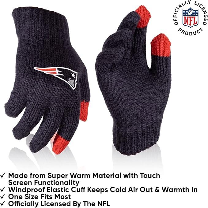 Ultra Game NFL Official Youth Super Soft Winter Beanie Knit Hat With Extra Warm Touch Screen Gloves, New England Patriots, Team Color 2, 1SIZE|New England Patriots