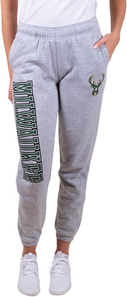 Ultra Game NBA Official Women's Super Soft Active Fleece Sweatpants Joggers, Milwaukee Bucks|Milwaukee Bucks