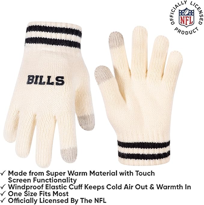 NFL Official Super Soft Cable Knit Winter Beanie Knit Hat with Extra Warm Touch Screen Gloves|Buffalo Bills