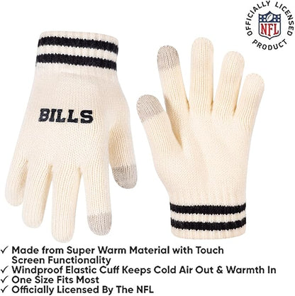 NFL Official Super Soft Cable Knit Winter Beanie Knit Hat with Extra Warm Touch Screen Gloves|Buffalo Bills