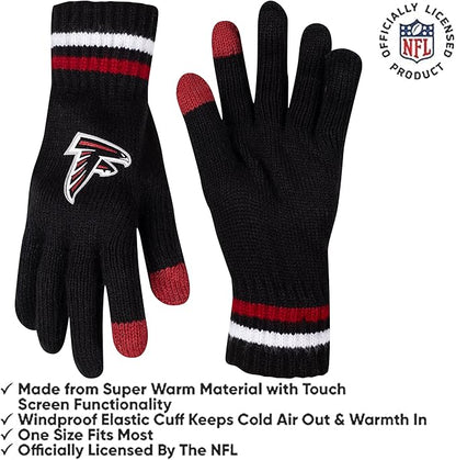 Ultra Game NFL Official Adults Unisex Super Soft Winter Beanie Knit Hat With Extra Warm Touch Screen Gloves, Atlanta Falcons, Team Color, 1SIZE|Atlanta Falcons