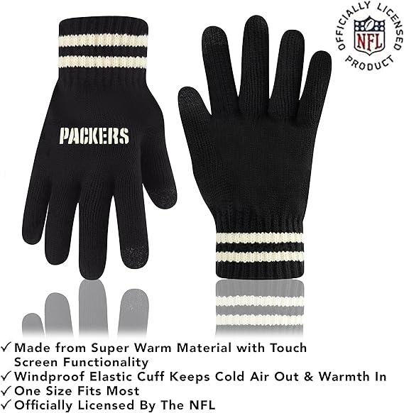 Ultra Game NFL Official Adults Super Soft Cable Knit Winter Beanie Knit Hat with Extra Warm Touch Screen Gloves, Green Bay Packer, One Size|Green Bay Packers