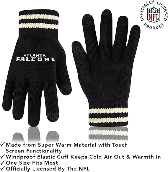 Ultra Game NFL Official Adults Super Soft Cable Knit Winter Beanie Knit Hat with Extra Warm Touch Screen Gloves, Atlanta Falcons, One Size|Atlanta Falcons