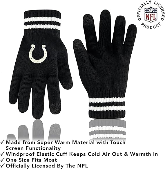 Ultra Game NFL Official Adults Super Soft Marled Winter Beanie Knit Hat with Extra Warm Touch Screen Gloves, Indianapolis Colts, Black, One Size|Indianapolis Colts