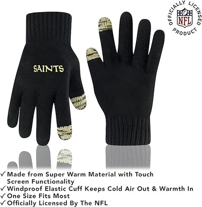 Ultra Game NFL Official Adults Super Soft Two Tone Winter Beanie Knit Hat with Extra Warm Touch Screen Gloves, New Orleans Saints, Team Color, One Size|New Orleans Saints