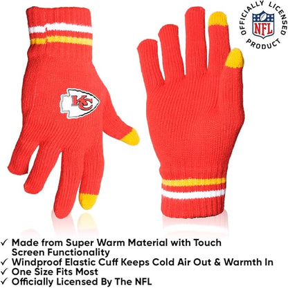 Ultra Game NFL Official Adults Unisex Super Soft Winter Beanie Knit Hat With Extra Warm Touch Screen Gloves, Kansas City Chiefs, Team Color, 1SIZE|Kansas City Chiefs