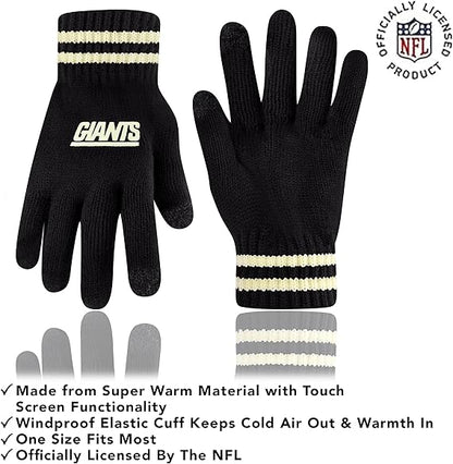 Ultra Game NFL Official Adults Super Soft Cable Knit Winter Beanie Knit Hat with Extra Warm Touch Screen Gloves, New York Giants, One Size|New York Giants