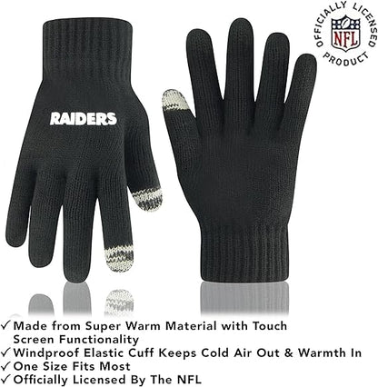 NFL Official Adults Super Soft Two Tone Winter Beanie Knit Hat with Extra Warm Touch Screen Gloves|Las Vegas Raiders