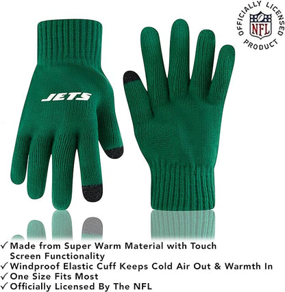 NFL Official Youth Super Soft Two Tone Winter Beanie Knit Hat with Extra Warm Touch Screen Gloves|New York Jets